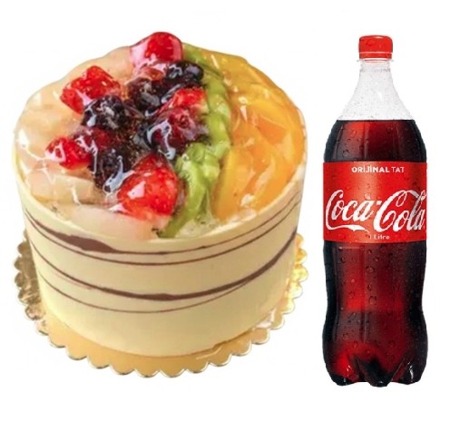4 ile 6 kişilik karışık mevsim meyveli yaş pasta 1 lt cola hijyenik koşullarda taze hazırlanan paket. pasta