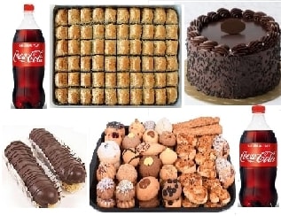 Dev Tatlı Paketi Çikolatalı Pasta Baklava Ekler Kuru Pasta ve 2 Litre Kola pasta