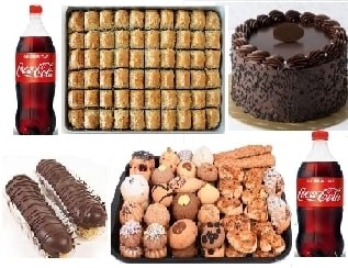 Dev Tatlı Paketi Çikolatalı Pasta Baklava Ekler Kuru Pasta ve 2 Litre Kola pasta