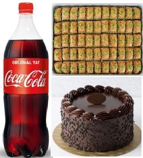 Efsane Tatlı Menüsü Çikolatalı Pasta Fıstıklı Baklava ve Soğuk Cola pasta