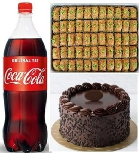 Efsane Tatlı Menüsü Çikolatalı Pasta Fıstıklı Baklava ve Soğuk Cola pasta