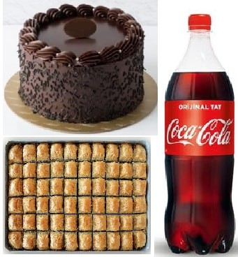 Klasik Çikolatalı Yaş Pasta 1 kg Cevizli Baklava ve 1 Litre Cola pasta